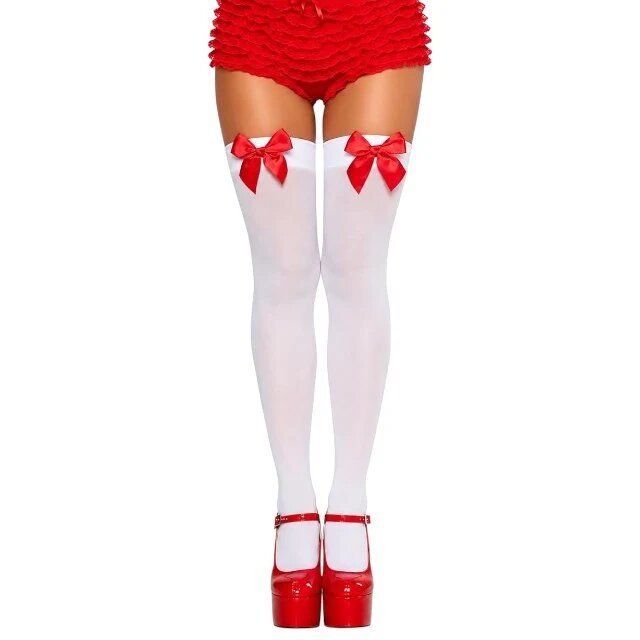 Leg Avenue Dresuri sexy cu fundiță roșie din satin mărime universală culoare alb cu roșu model 6255