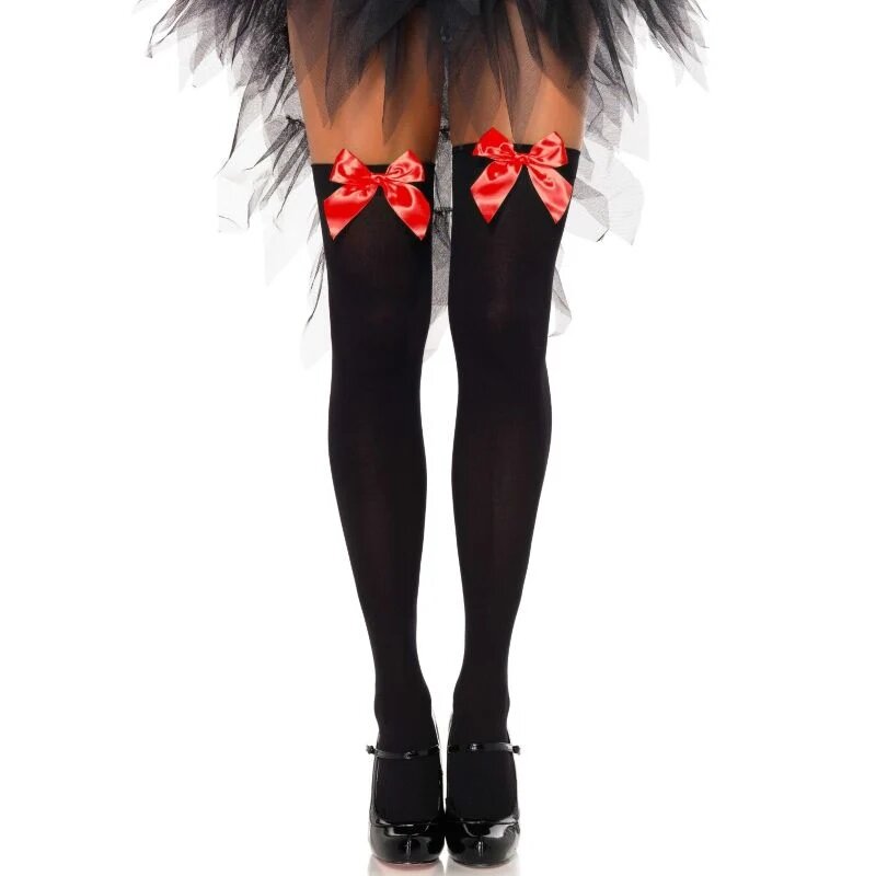Leg Avenue Dresuri sexy cu fundiță roșie din satin mărime universală culoare negru cu roșu model 6255