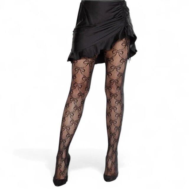 Leg Avenue Dresuri sexy Fishnet Tights with Bow design cu plasă și funde negru mărime universală (9236)