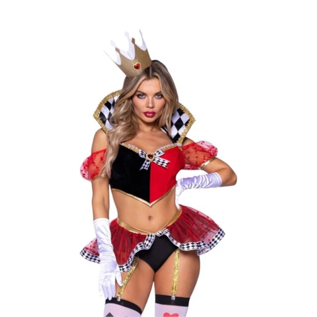 Leg Avenue Lenjerie erotică 3 piese Hot Royal Queen costum sexy regină pentru roleplay top chiloți cu portjartier coroană mărime L