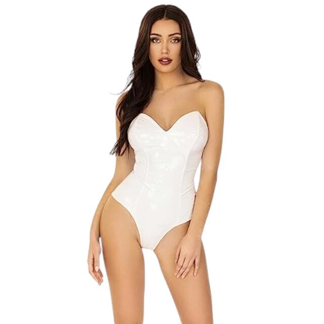 Leg Avenue Lenjerie teddy sexy Vinyl Bodysuit body erotic din material lucios culoare alb mărime S (2780)