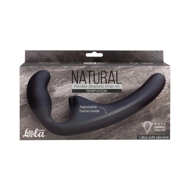 LOLA GAMES Dildo dublu LOLA NATURAL Temptation strap-on fără ham din silicon moale culoare negru lungime 23.5 cm