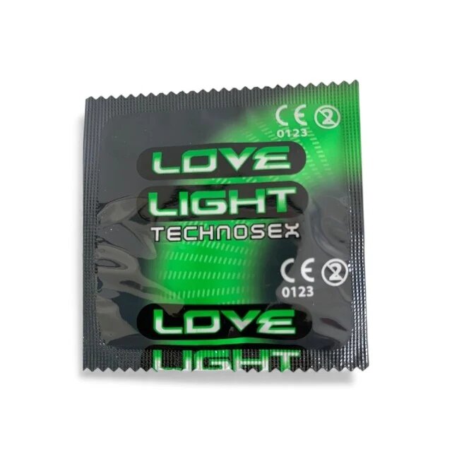 LOVE LIGHT Prezervative TECHNOSEX Glow din latex lubrifiate fosforescente diametru 52 mm 12 buc