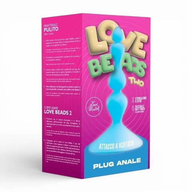 Love Match Bile anale Love Beads Two diametru crescător din silicon medical bază cu ventuză culoare albastru
