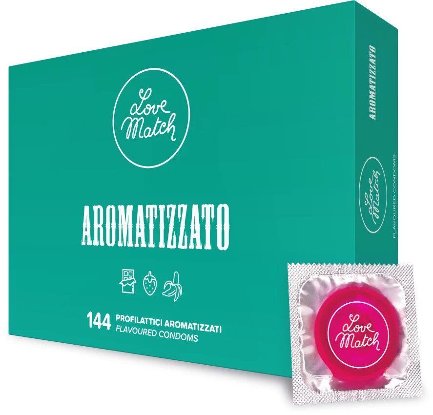 Love Match Prezervative Aromatizzato din latex cu arome de ciocolată căpșuni și banane diametru 53 mm 144 buc