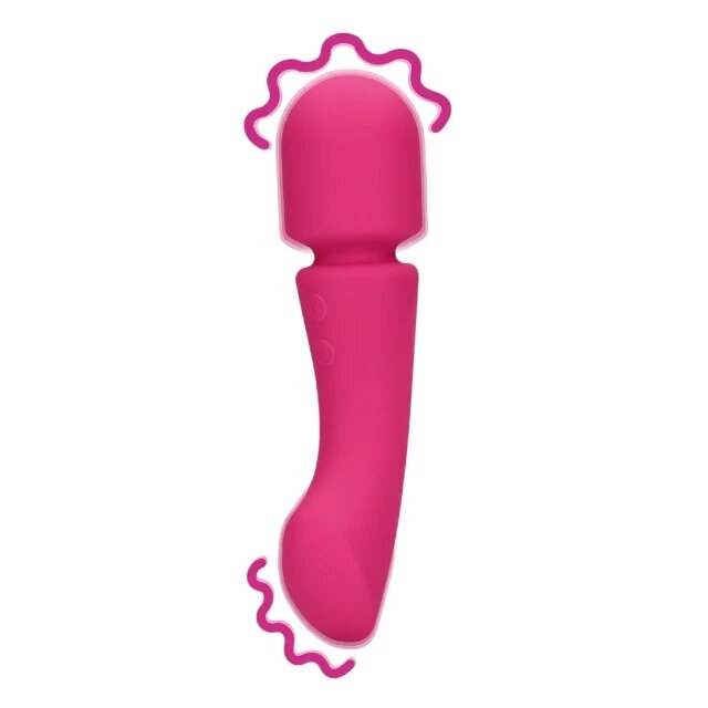 Loveline Aparat de masaj Ultra Soft Silicone Double-Sided Wand Vibrator pentru corp și zone intime 20 funcții de vibrație roz