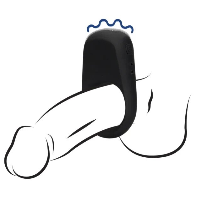 Loveline Inel vibrator pentru penis Vibrating Cock Ring din silicon moale 10 funcții de vibrație negru