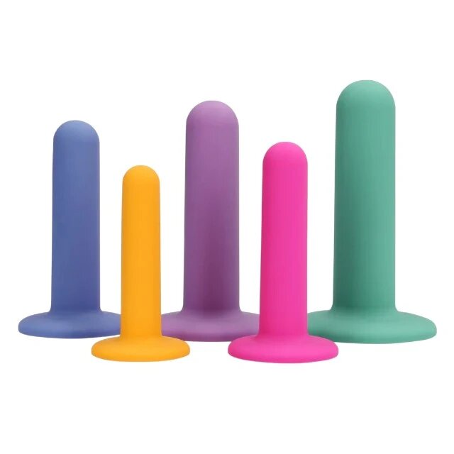 Loveline Set dilatare vaginală Silicone Dilator Set 5 dilatatoare cu ventuze pentru fixare diametre 1.7 - 3.2 cm multicolor