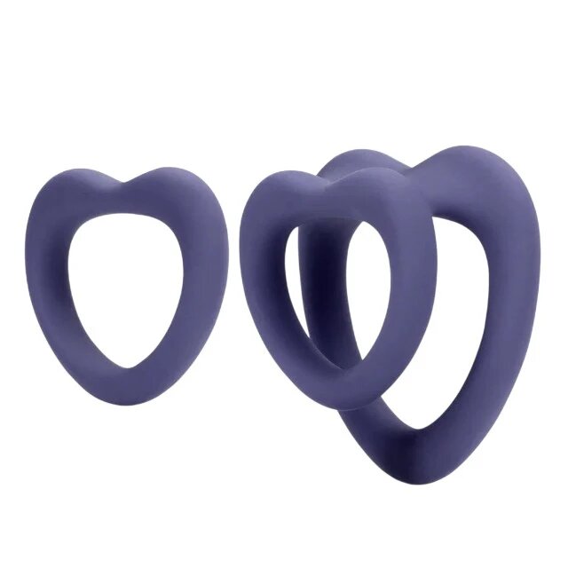 Loveline Set inele pentru penis Heart Cockring Set 2 inele din silicon ultra-moale în formă de inimă diametre 2.9 - 3.9 cm mov