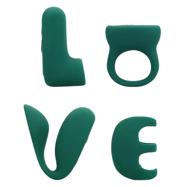 Loveline Set jucării erotice ‘Love’ (S)Explore Set cu stimulator clitoris vibrator de deget vibrator pentru cupluri și inel de penis verde