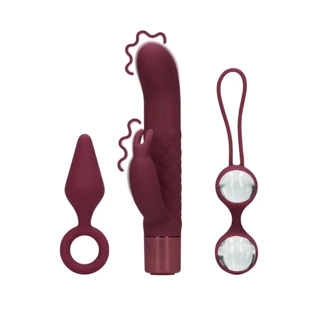 Loveline Set jucării (S)Explore Toy Kit For Her cutie cadou cu vibrator rabbit mini plug anal și bile kegel culoare roșu
