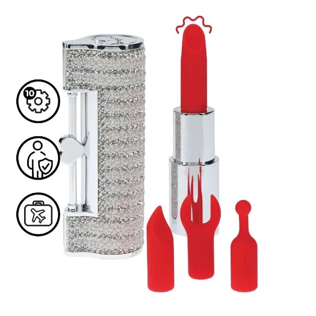 Loveline Stimulator clitoris Angel în formă de ruj design elegant capete interschimbabile din silicon 5 funcții de vibrație culoare argintiu