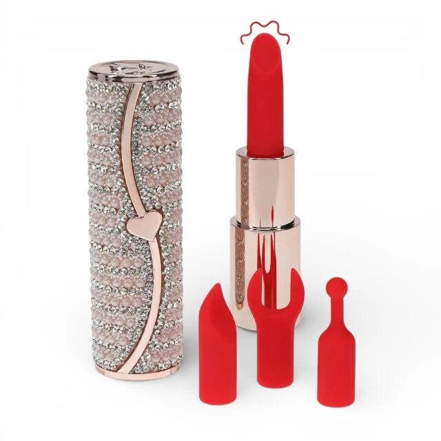 Loveline Stimulator clitoris Candy în formă de ruj design elegant capete interschimbabile din silicon 5 funcții de vibrație culoare roz