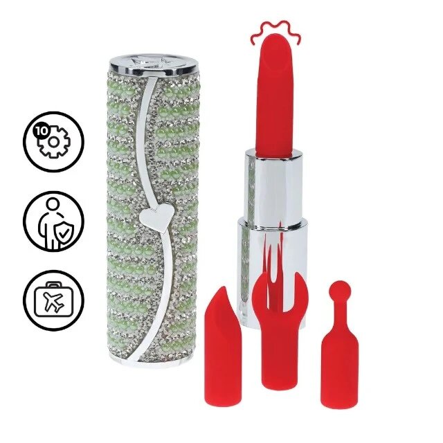 Loveline Stimulator clitoris Candy în formă de ruj design elegant capete interschimbabile din silicon 5 funcții de vibrație culoare verde