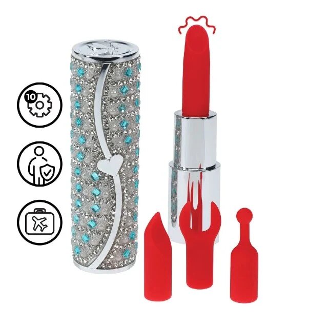 Loveline Stimulator clitoris Tiffany în formă de ruj design elegant capete interschimbabile din silicon 5 funcții de vibrație culoare albastru
