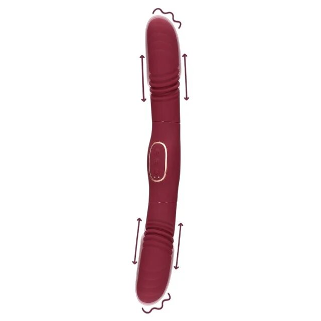 Loveline Vibrator dublu Double-Sided Thrusting Vibrator cu funcție de penetrare automată 30 funcții de vibrație 33 cm roșu