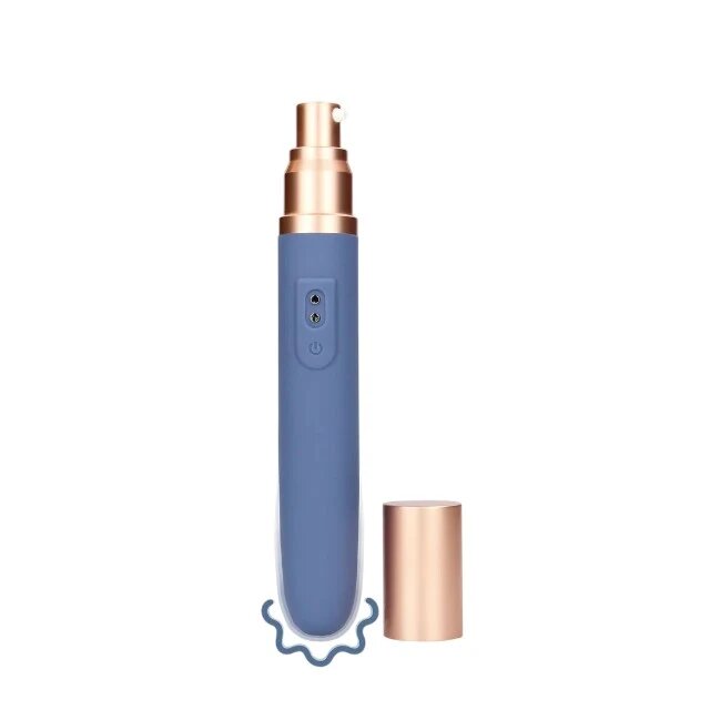 Loveline Vibrator portabil BY SHOTS Travel Vibrator cu compartiment și pompă pentru lubrifiant 10 funcții de vibrație culoare albastru