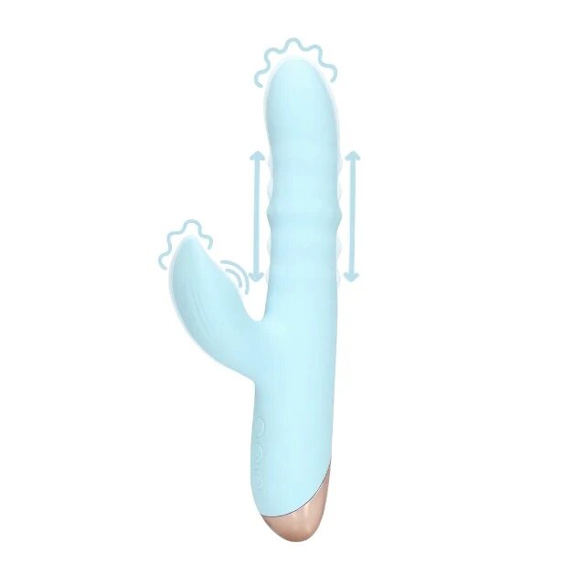 Loveline Vibrator rabbit Pulse Wave and Up-and-Down Moving Ring cu pulsații și inel mișcător 25 funcții de vibrație albastru