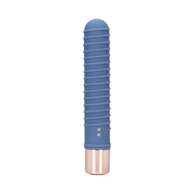 Loveline Vibrator Ribbed Mini Vibrator cu striații pentru stimulare versatilă 10 funcții de vibrație lungime 14.1 cm albastru