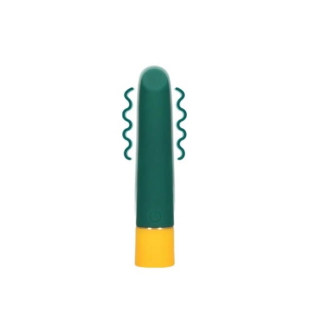 Loveline Vibrator Smooth Mini Vibrator cu 10 funcții de vibrație din silicon moale lungime 13.2 cm verde și galben