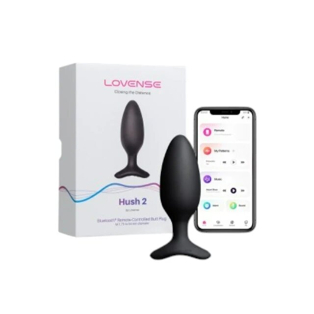Lovense Plug anal - HUSH 2 control prin aplicație cu 10 funcții de vibrare lungime inserabilă 13 cm diametru 5.7 cm culoarea negru(mare)
