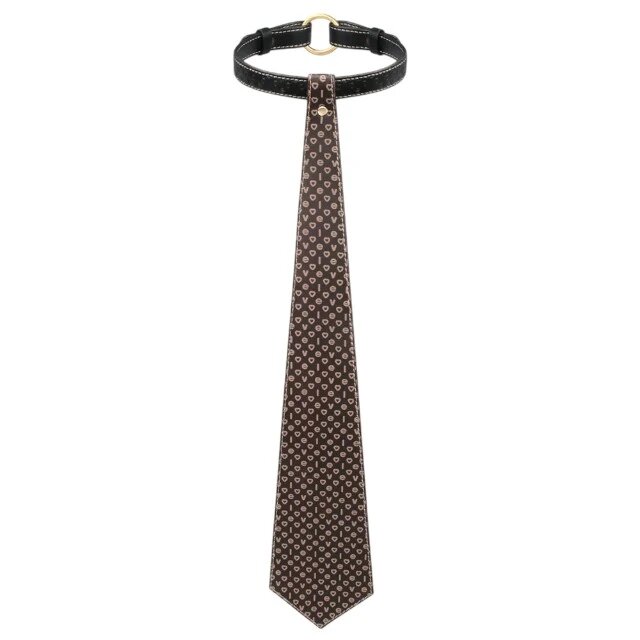 LoveToy Choker Rebellion Tie Collar lesă BDSM din piele artificială cu cravată mărime ajustabilă negru cu maro