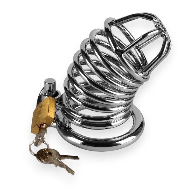 LoveToy Cușcă pentru penis Emperor Metal pentru castitate bărbați cu inel pentru penis din oțel inoxidabil culoare argintiu diamentru 4.4 cm