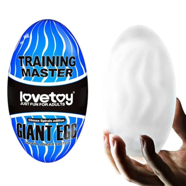 LoveToy Masturbator manual Training Master Climax Spirals din TPE transparent în formă de ou lungime 13 cm (albastru)