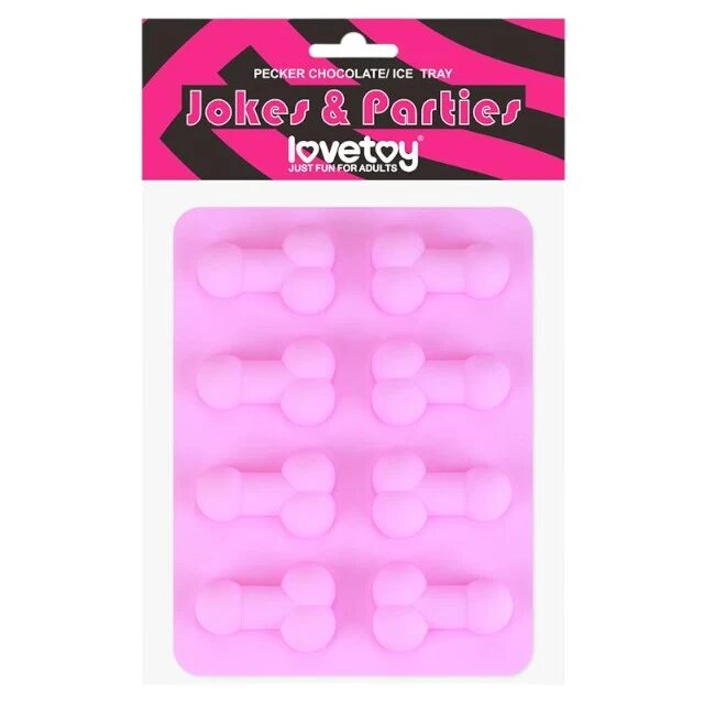 LoveToy Tavă din silicon Pecker Chocolate/Ice Tray cu 8 forme tip penis pentru gheață sau ciocolată roz