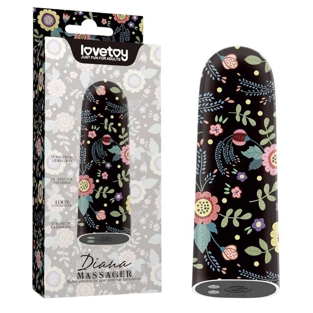 LoveToy Vibrator tip Bullet - Diana Massager pentru stimularea clitorisului negru cu flori