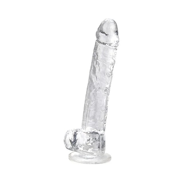 LOVING JOY Dildo 11” Dildo with Balls design realist cu testicule bază cu ventuză lungime 28 cm transparent