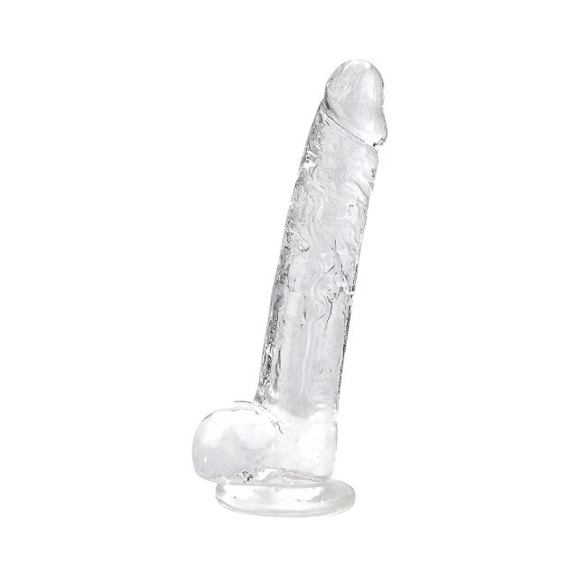 LOVING JOY Dildo 9” Crystal Dildo with Balls design realist cu testicule bază cu ventuză lungime 24 cm transparent (N12188)