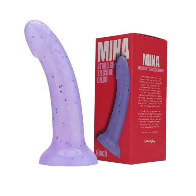 LOVING JOY Dildo LovingJoy MINA STARLIGHT Silicone Dildo bază cu ventuză pentru fixare lungime inserabilă 15 cm mov cu stelute