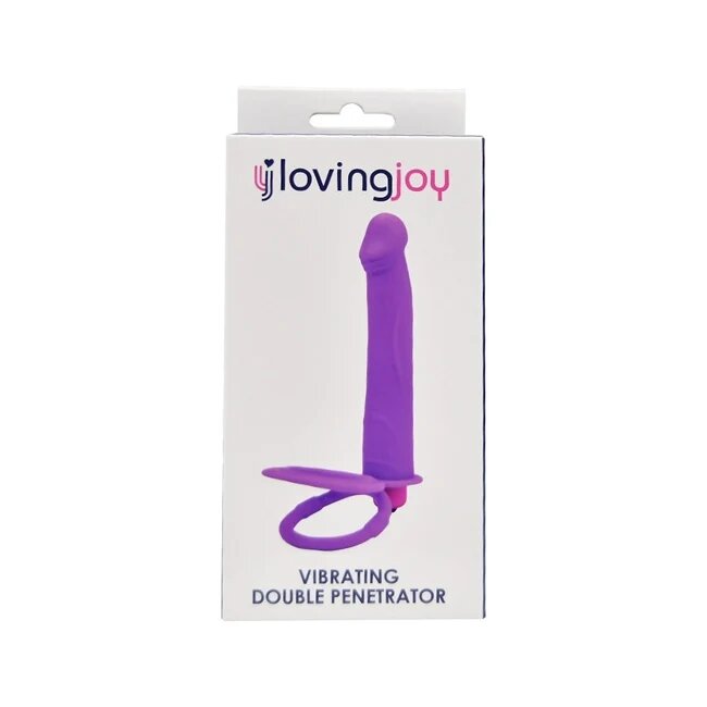 LOVING JOY Inel dublu pentru penis cu dildo Vibrating Double Penetrator pentru dublă penetrare 7 funcții de vibrație mov