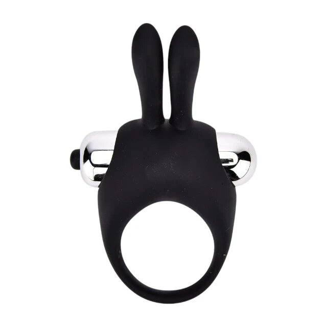 LOVING JOY Inel vibrator pentru penis Rabbit Cock Ring pentru stimularea erecției din silicon cu urechi de iepuraș negru