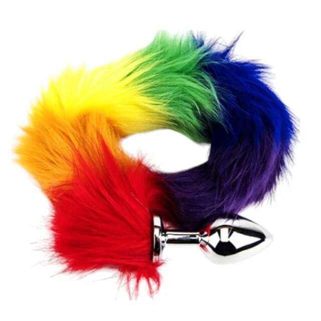 LOVING JOY Plug anal Furry Fantasy - Rainbow din aluminiu cu coada 7 cm