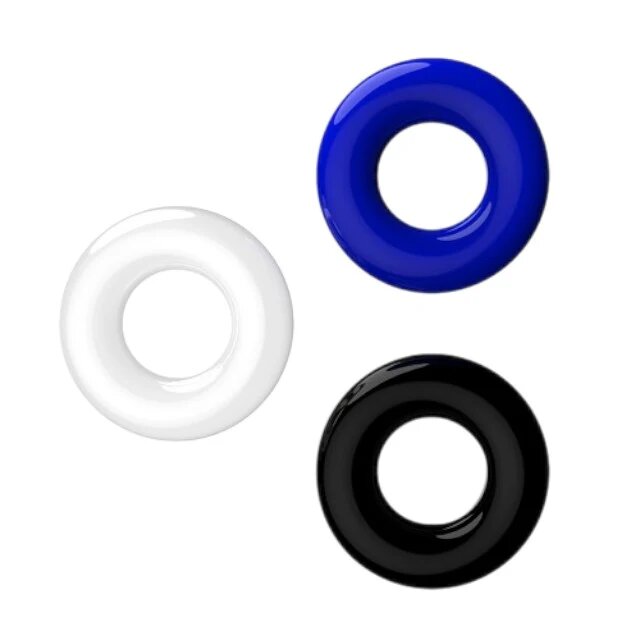LOVING JOY Set 3 inele pentru penis Doughnut Cock Rings din TPR diametru 1.6 cm culori albastru alb și negru