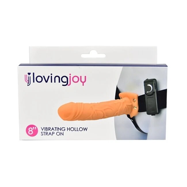 LOVING JOY Strap On LOVINGJOY - Vibrating Hollow extensie de penis cu vibratie 20 cm culoarea pielii