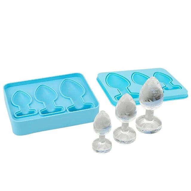 LOVING JOY Tavă din silicon Butt Plug Ice Tray cu 3 forme tip plug anal pentru gheață albastru