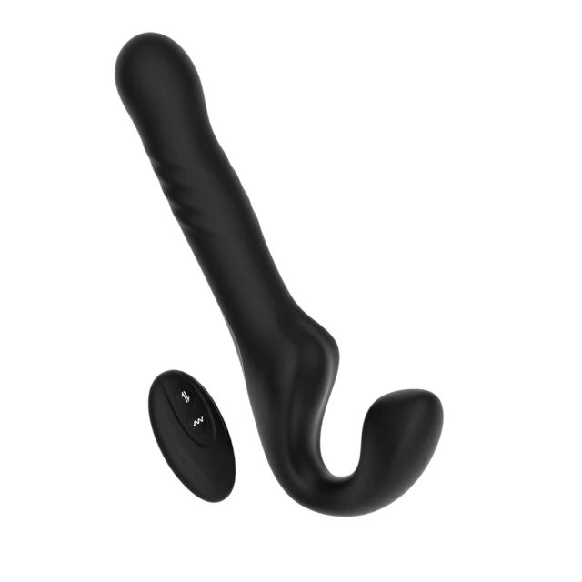 LOVING JOY Vibrator dublu MINA Surge Remote strap-on fără ham control prin telecomandă 3 funcții de penetrare automată 23.8 cm negru