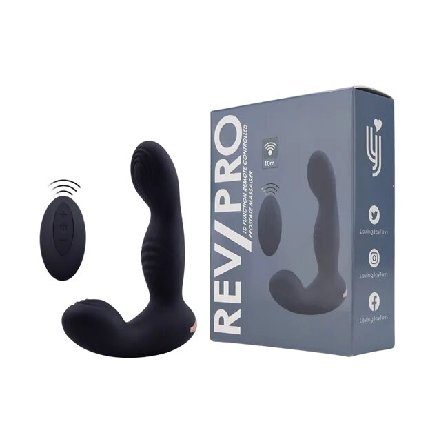 LOVING JOY Vibrator pentru prostata RevPro - 10 Function Remote Controlled Prostate Massager 10 cm culoarea neagra