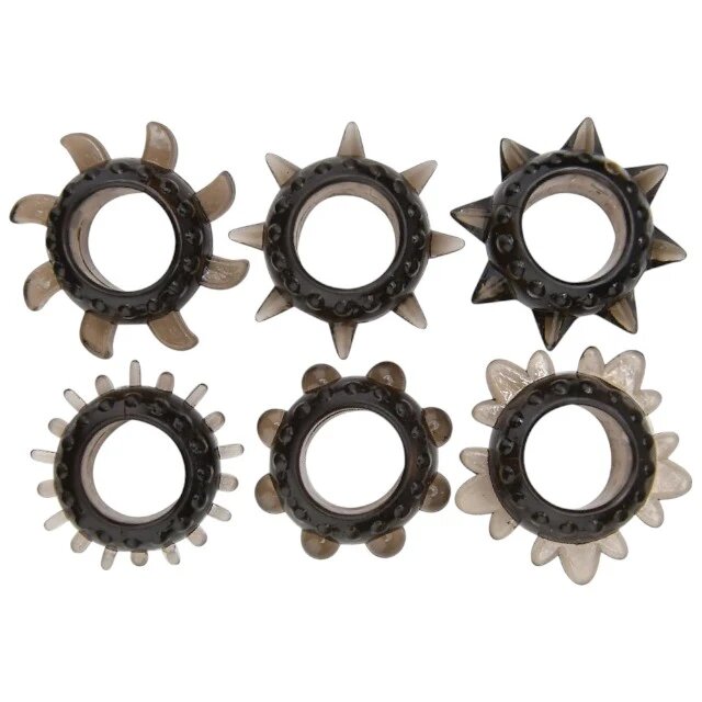 LOVING JOY Set 6 inele pentru penis LOVING JOY Textured Rings (6 pack) din TPE cu texturi variate culoare negru