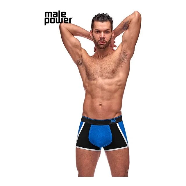 Male Power Chilot sexy bărbați Retro Sport din bumbac design cu dungi subțiri albe mărime L negru cu albastru