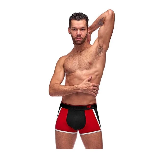 Male Power Chilot sexy bărbați Retro Sport din bumbac design cu dungi subțiri albe mărime L negru cu roșu