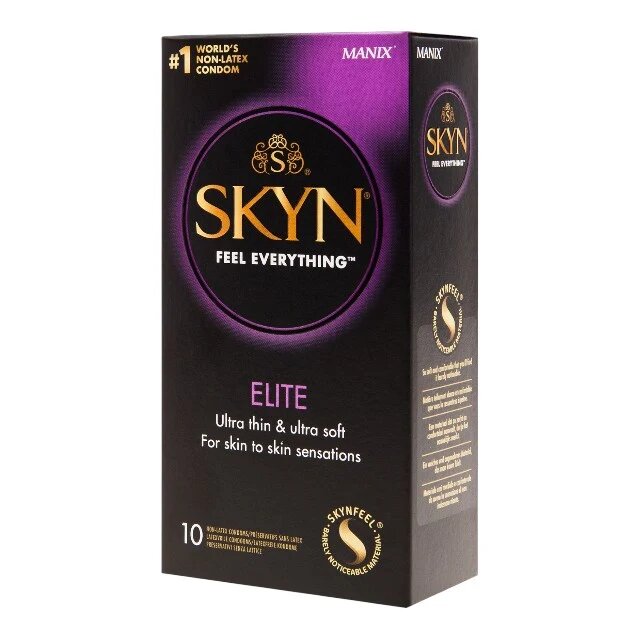 MANIX Prezervative Skyn Elite fără latex lubrifiate ultra-subțiri și rezistente diametru 53 mm 10 bucăți