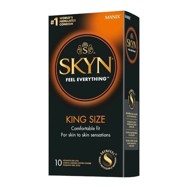 MANIX Prezervative Skyn King Size fără latex lubrifiate subțiri și rezistente diametru 56 mm 10 bucăți