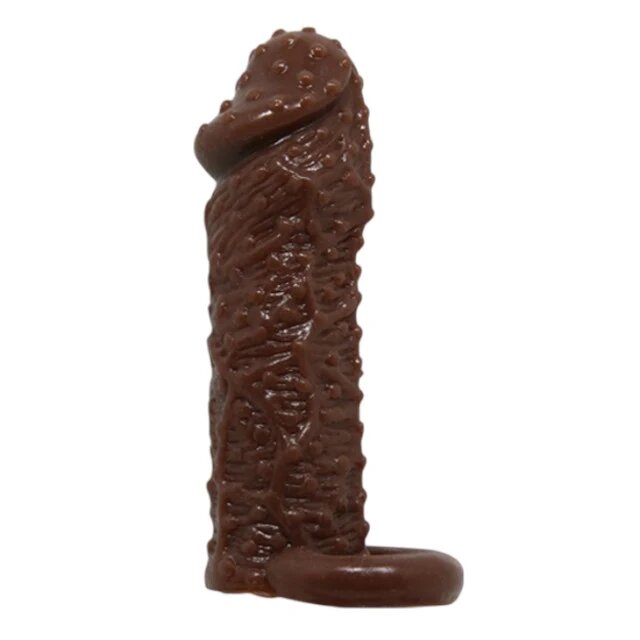  Manșon cu inel pentru testicule BAILE Brave Man texturat pentru extensia penisului ajută la întârzierea ejaculării și stimulare 13 cm maro