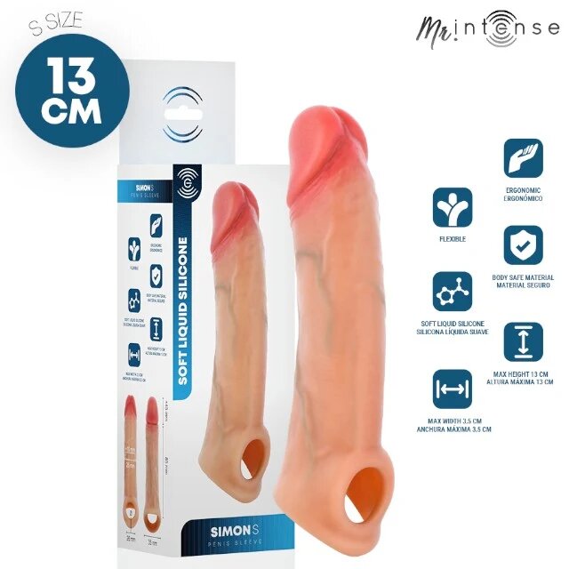  Manșon realist MR INTENSE Simon S pentru extensia și îngroșarea penisului lungime inserabilă 8.5 cm + 4.5 cm culoarea pielii