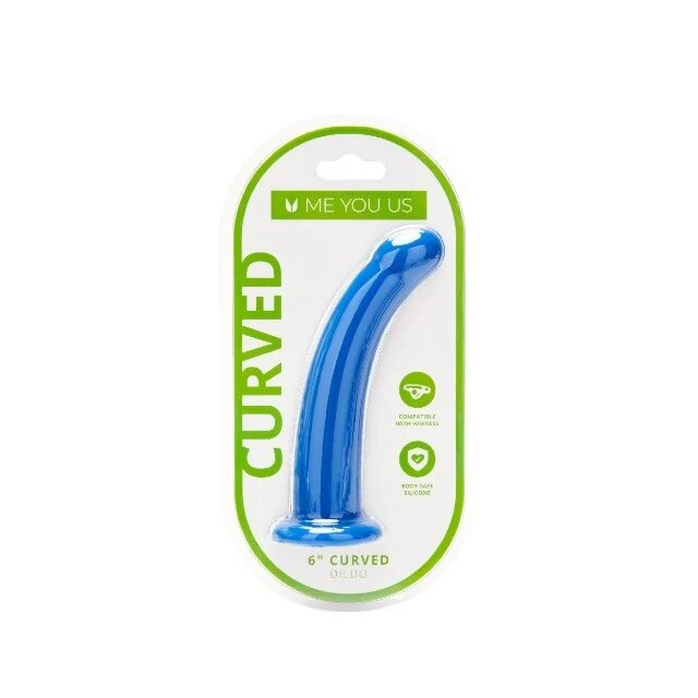 ME YOU US Dildo Blue Curved Silicone Dildo compatibil cu hamuri strap-on hipoalergenic lungime 16.5 cm albastru