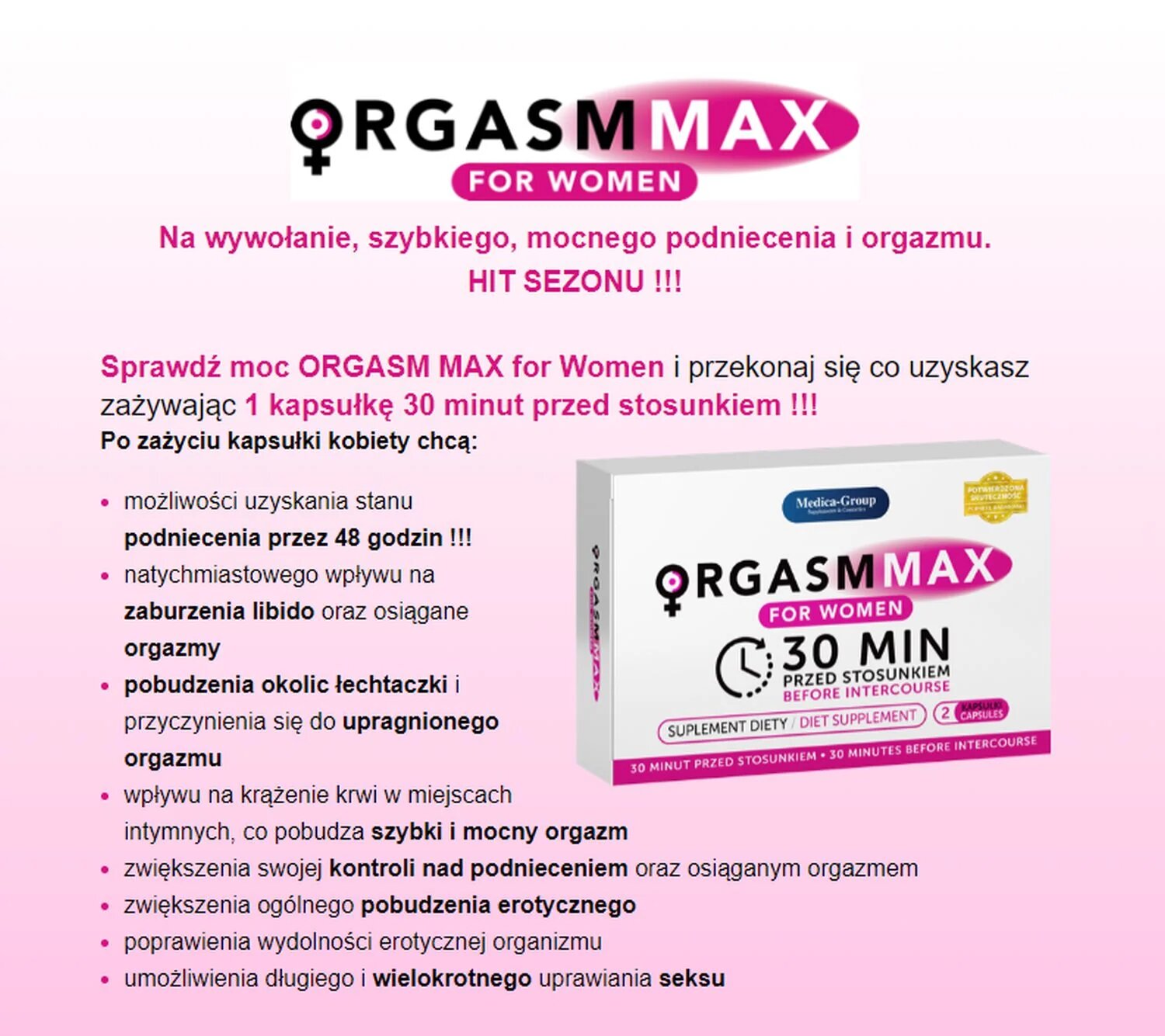 MEDICA GROUP Capsule MEDICA-GROUP OrgasmMax Women pentru orgasm intens și creșterea libidoului feminin cu ginseng 2 buc